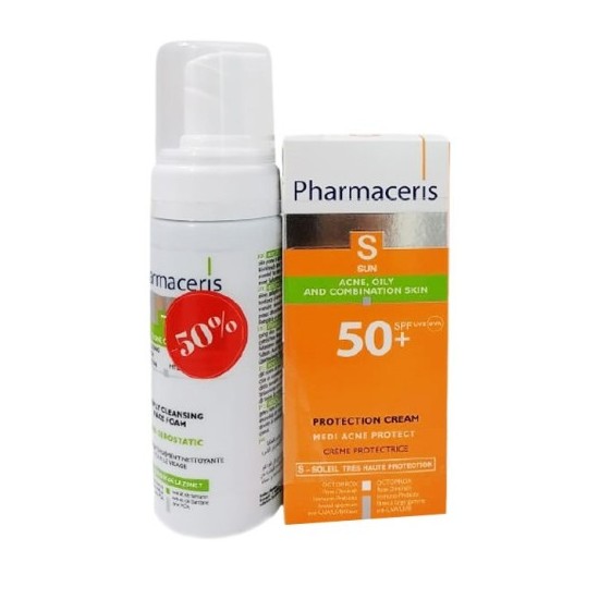 Pharmaceris ecran s sun peaux a imperfections + t puri sebostatic mousse nettoyante
