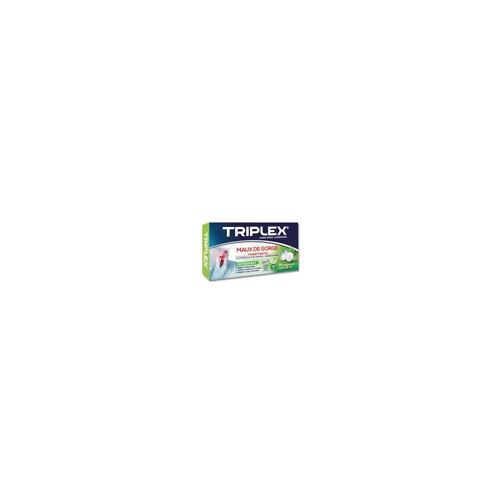 TRIPLEX maux de gorge peppermint, 16 Comprimés