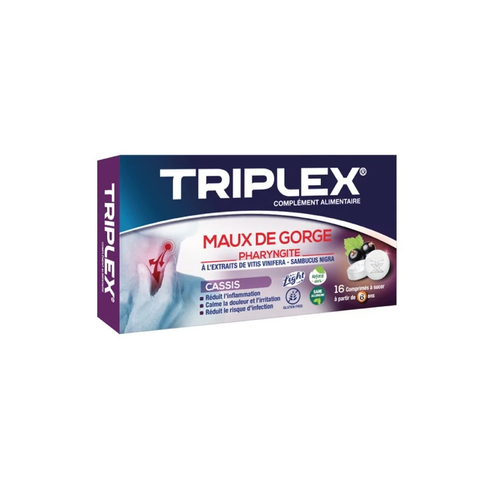 TRIPLEX MAUX DE GORGE CASSIS 16 COMPRIMES