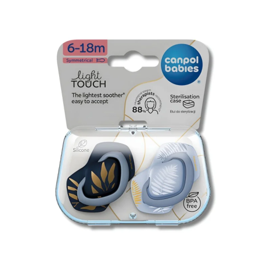 CANPOL BABIES - LOT DE 2 SUCETTES UNIVERSELLE 6-18MOIS LIGHT TOUCH BLEU 22/665