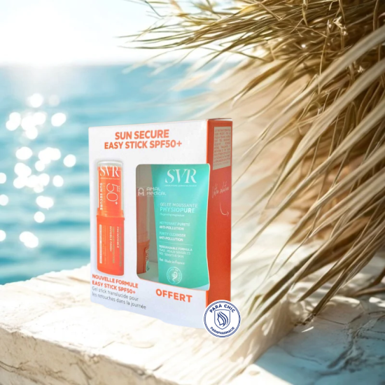 SVR Sun Secure coffret  Easy Stick SPF50+  + gelée moussante physiopure gratuite