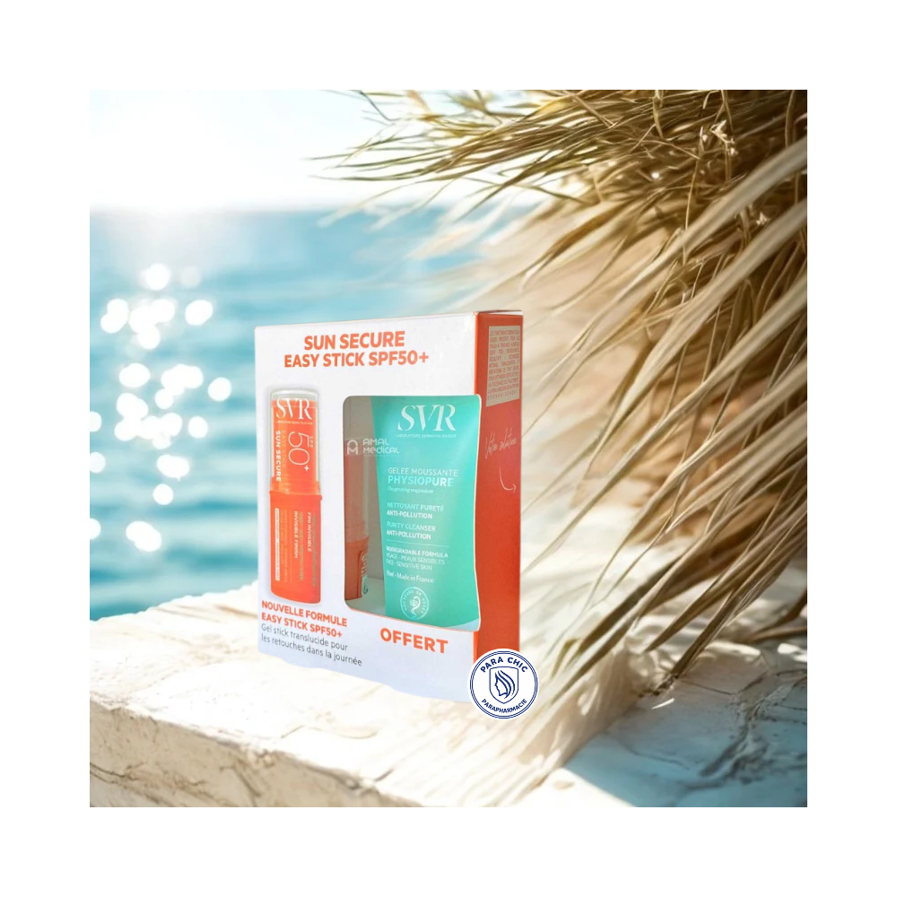 SVR Sun Secure coffret  Easy Stick SPF50+  + gelée moussante physiopure gratuite