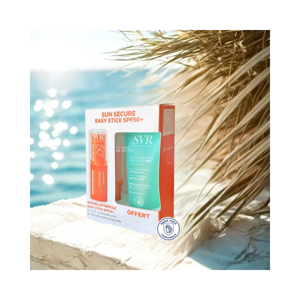 SVR Sun Secure coffret  Easy Stick SPF50+  + gelée moussante physiopure gratuite