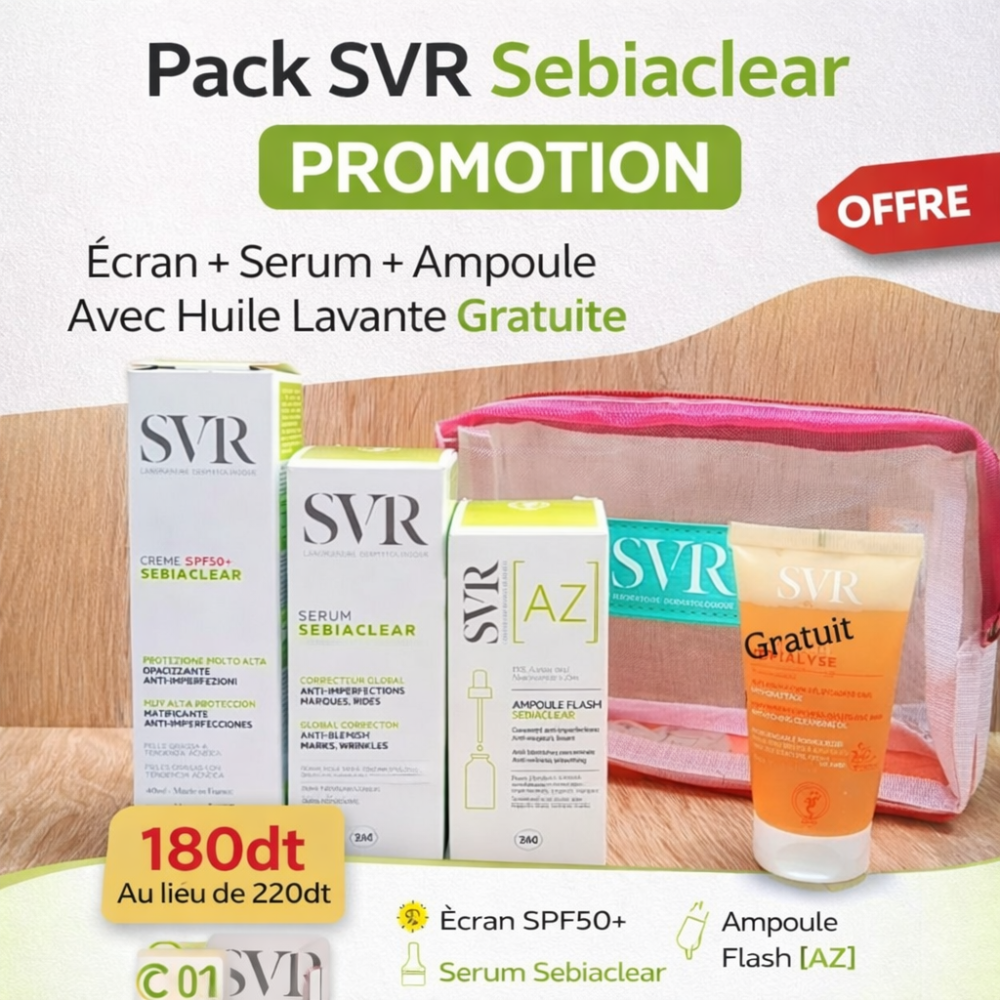 Pack svr sebiaclear creme +serum + ampoule flash +huile lavante gratuit