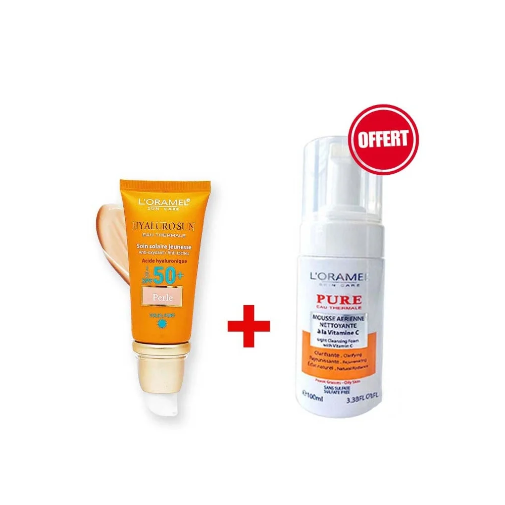 Pack L'Oramel écran solaire SPF50+ teinté Perle - 40ml + Mousse nettoyante Vitamine C - 100ml offerte