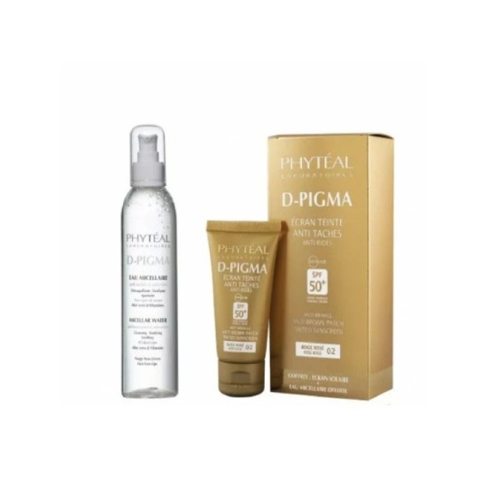 PHYTEAL dpigma ecran teinte beige rosé spf50+ 50ml + dpigma eau micellaire a l'aloe vera 150ml