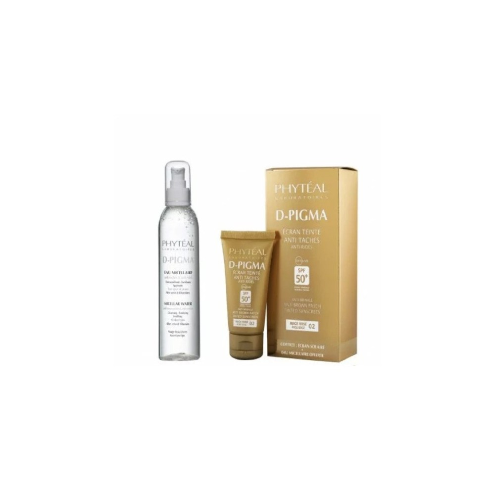 PHYTEAL dpigma ecran teinte beige rosé spf50+ 50ml + dpigma eau micellaire a l'aloe vera 150ml