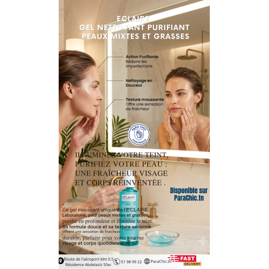 ECLAIRE GEL NETTOYANT PURIFIANT PEAUX MIXTES ET GRASSES 250ML