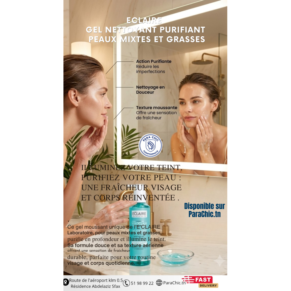 ECLAIRE GEL NETTOYANT PURIFIANT PEAUX MIXTES ET GRASSES 250ML